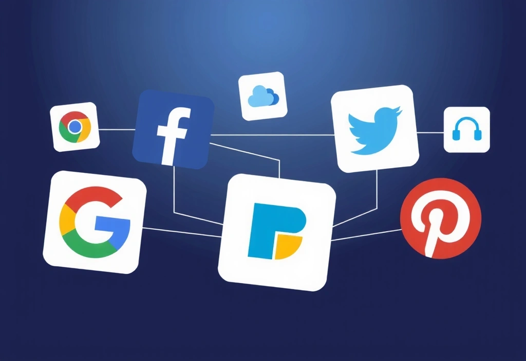 Ilustrație cu diverse logo-uri de companii de tehnologie, reprezentând servicii terțe