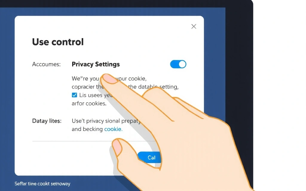 Ilustrație cu o mână ajustând setările de confidențialitate pe un ecran digital