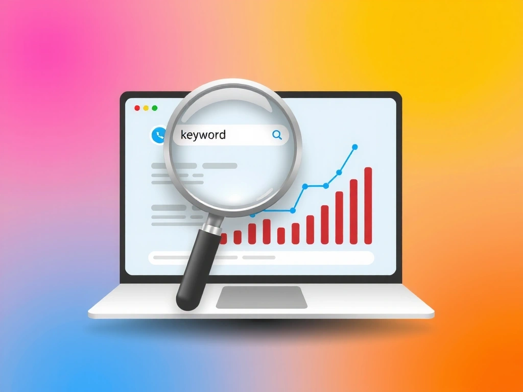 Ilustrație a conceptului de SEO, cu lupa, grafice și rezultate de căutare