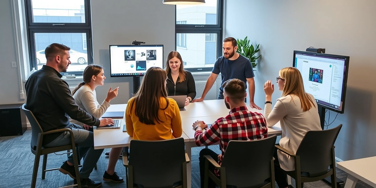 Echipa DesignPulse lucrează la un proiect digital, ilustrând colaborare și inovație.