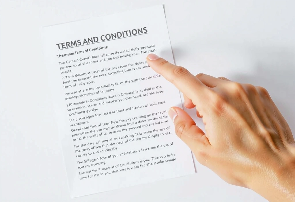 O mână care indică spre un document digital cu text legal, simbolizând clarificarea termenilor.